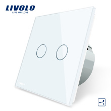 Livolo Electric Switch EU standard Gray Luxury Crystal Glass Panel and 2 gang 2 way Touch Screen Wall Light Switch VL-C702S-15